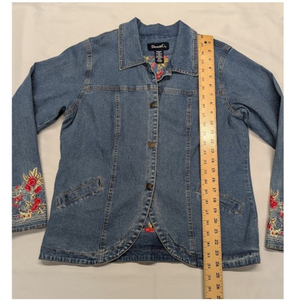 Denim & Co Vintage Floral Embroidered Denim Jean Jacket Women's Size Medium - Picture 4 of 9